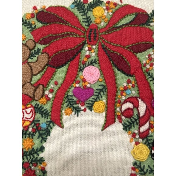 Vtg 70s Crewel Embroidery Christmas Wreath Fantasy Sunset Completed 16" Framed - Picture 7 of 12